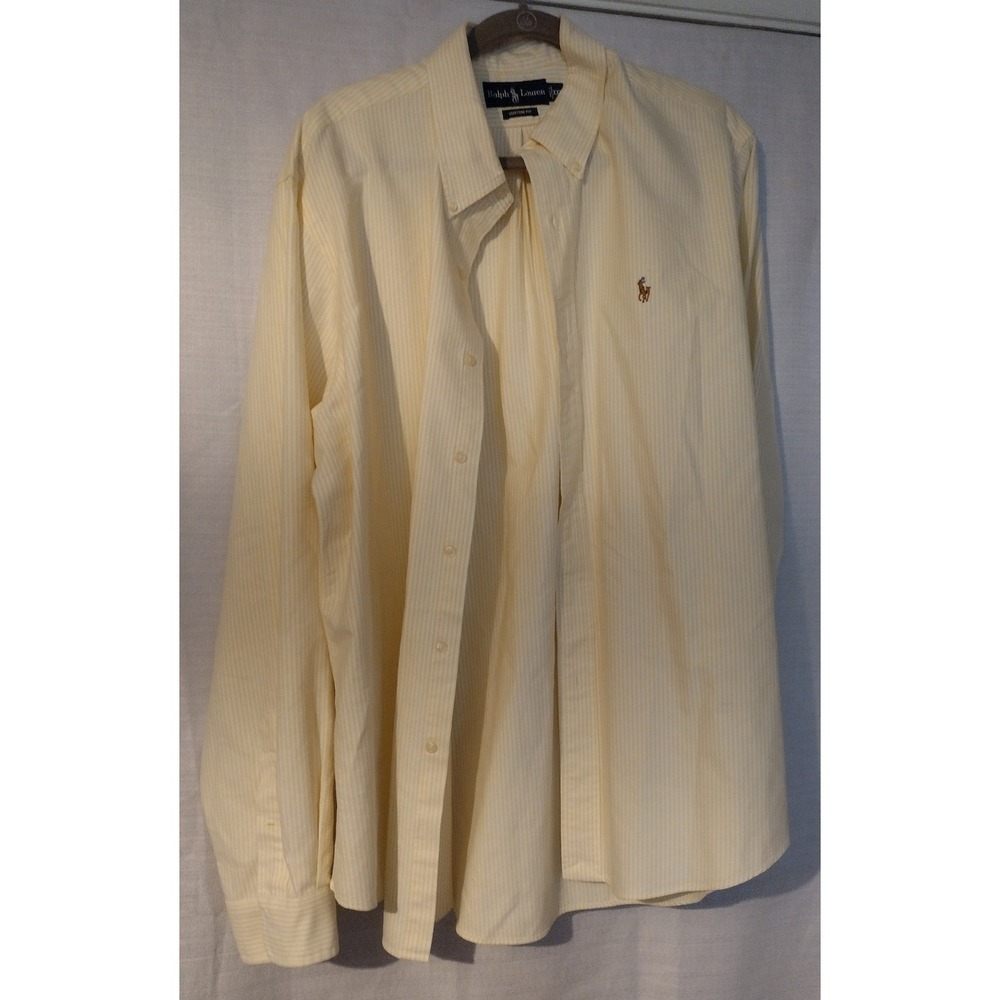Ralph Lauren Men's XXL Yellow White Stripe Classic Fit Oxford Shirt Preppy